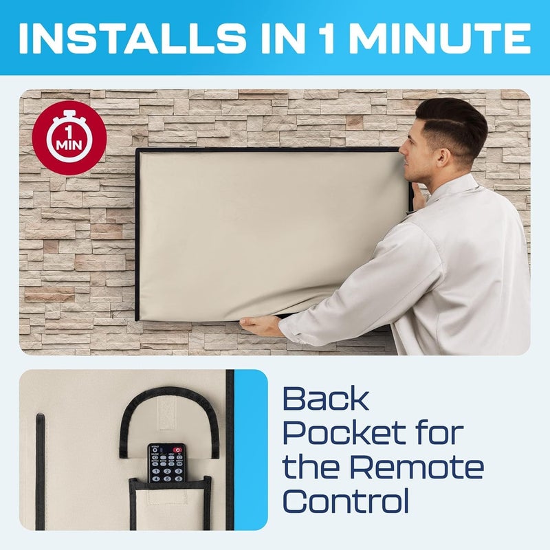 Garnetics Outdoor TV Cover 43 Inch â€“ Waterproof, Weatherproof TV Enclosures with Smart Shield Screen Protectors, Ideal for Outdoor Use, Moving, and Storage - Beige - Image 5